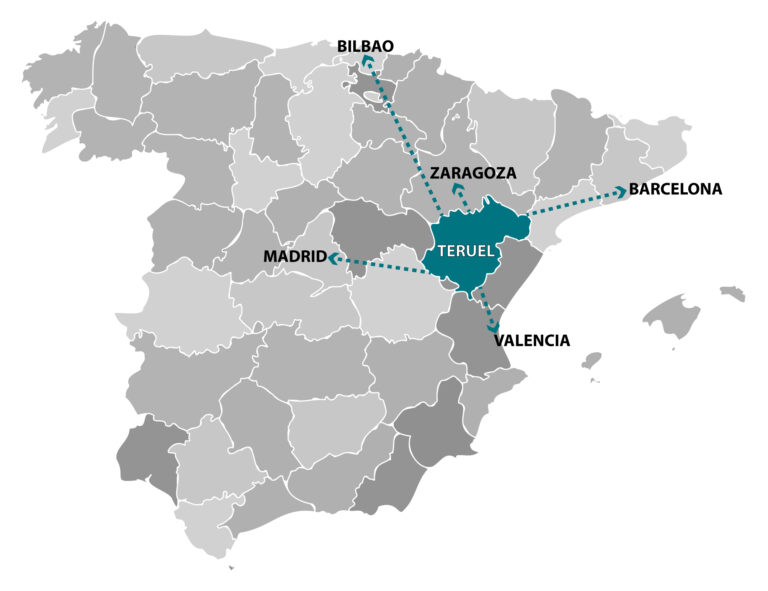 Mapa ciudades próximas a Teruel